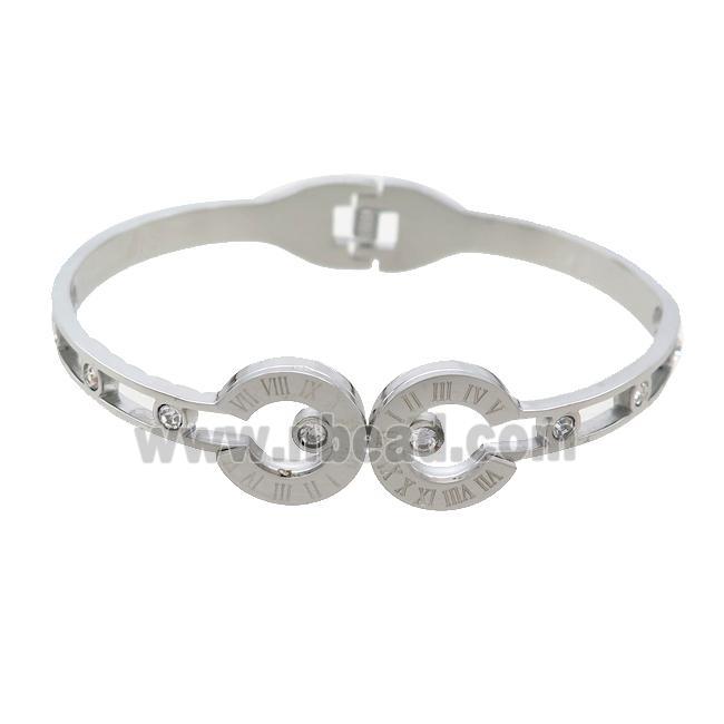 Raw Stainless Steel Bangle Pave Rhinestone