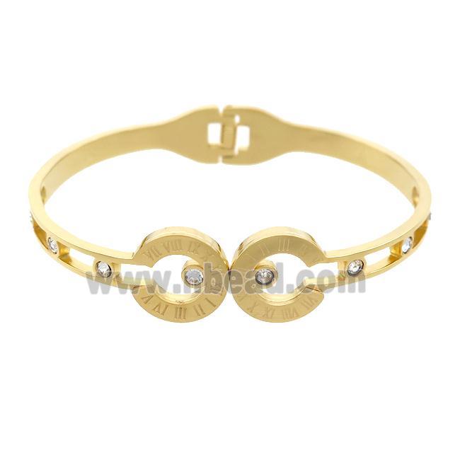 Stainless Steel Bangle Pave Rhinestone Gold Plated