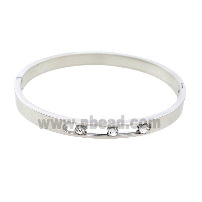 Raw Stainless Steel Bangle Pave Rhinestone