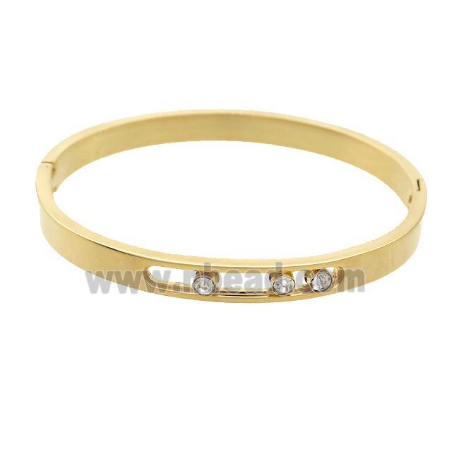 Stainless Steel Bangle Pave Rhinestone Gold Plated