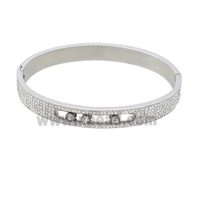 Raw Stainless Steel Bangle Pave Rhinestone