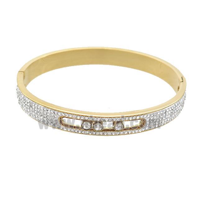 Stainless Steel Bangle Pave Rhinestone Gold Plated