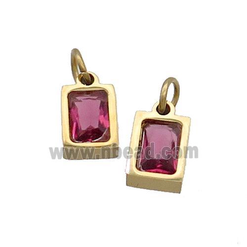 Stainless Steel Pendant Pave Red Zircon Rectangle Gold Plated