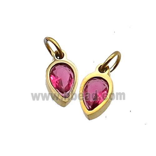 Stainless Steel Teardrop Pendant Pave Red Zircon Gold Plated