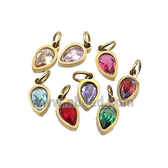 Stainless Steel Teardrop Pendant Pave Zircon Gold Plated Mixed