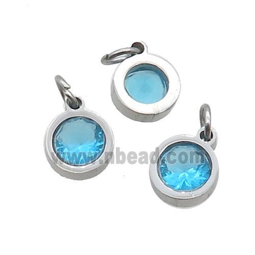 Raw Stainless Steel Pendant Pave Aqua Zircon Circle