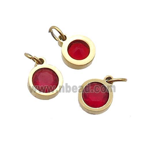 Stainless Steel Pendant Pave Red Zircon Circle Gold Plated