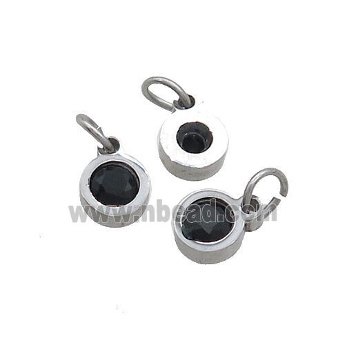 Raw Stainless Steel Circle Pendant Pave Black Zircon