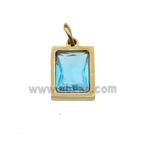 Stainless Steel Rectangle Pendant Pave Aqua Zircon Gold Plated