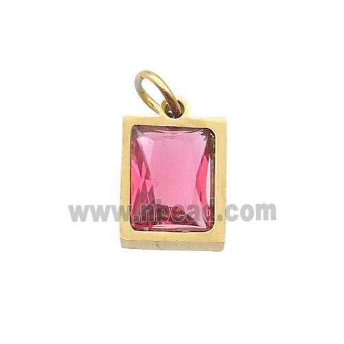 Stainless Steel Rectangle Pendant Pave Red Zircon Gold Plated