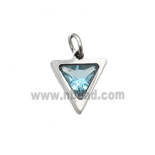 Raw Stainless Steel Triangle Pendant Pave Aqua Zircon