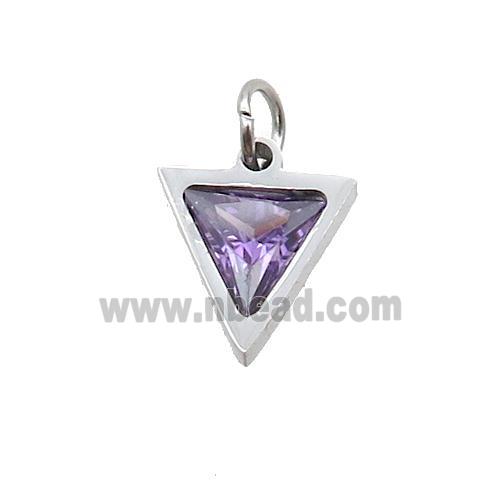 Raw Stainless Steel Triangle Pendant Pave Purple Zircon