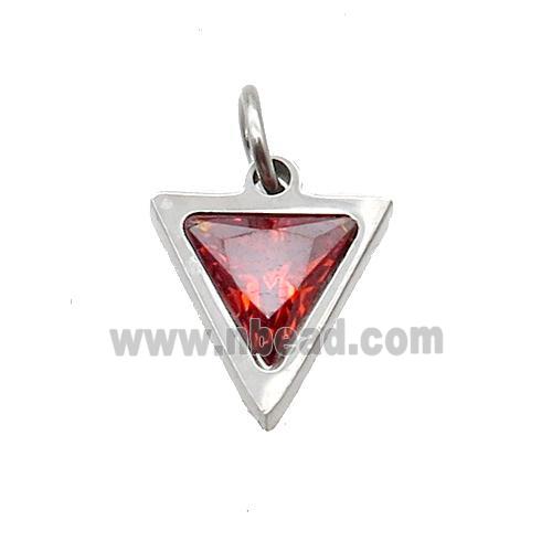 Raw Stainless Steel Triangle Pendant Pave Orange Zircon