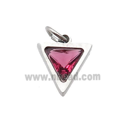 Raw Stainless Steel Triangle Pendant Pave Red Zircon