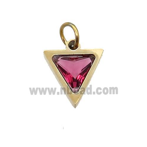 Stainless Steel Triangle Pendant Pave Red Zircon Gold Plated