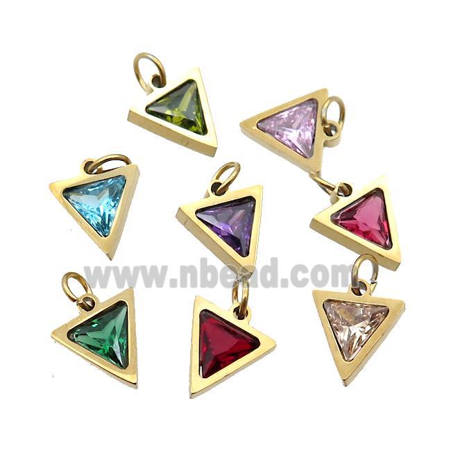 Stainless Steel Triangle Pendant Pave Zircon Gold Plated Mixed