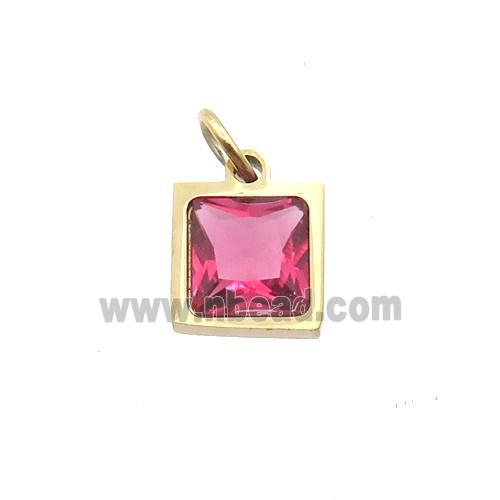 Stainless Steel Square Pendant Pave Red Zircon Gold Plated