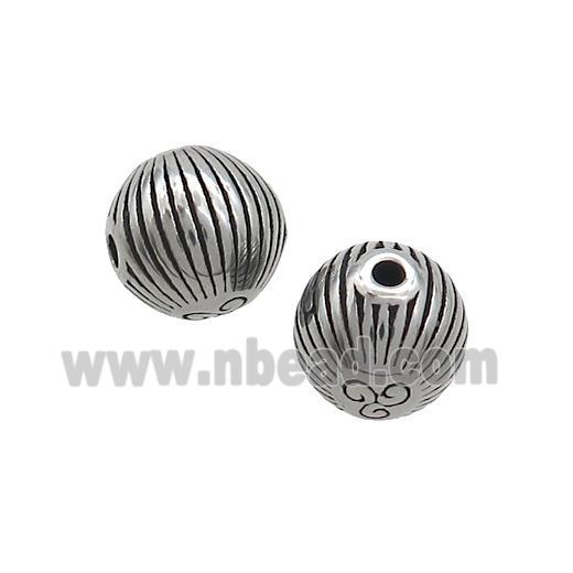 Stainless Steel Beads Round Antique Silver