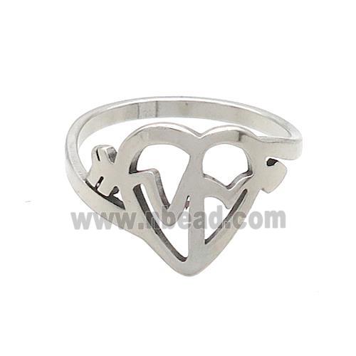 Raw Stainless Steel Rings Heartbeat