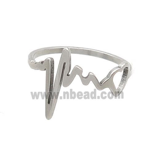 Raw Stainless Steel Rings Heartbeat