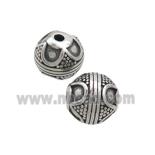 Stainless Steel Beads Round Antique Silver