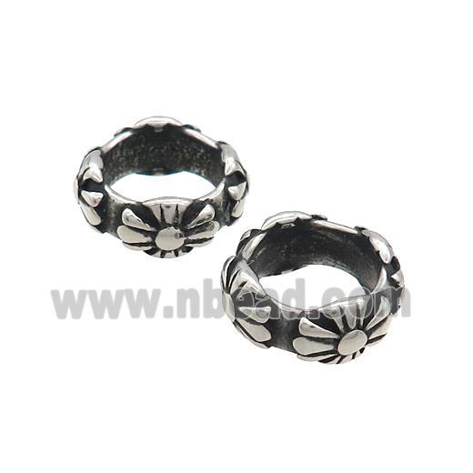 Stainless Steel Rondelle Beads Large Hole Antique Silver