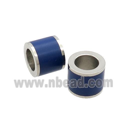 Raw Stainless Steel Column Beads Blue Enamel Large Hole