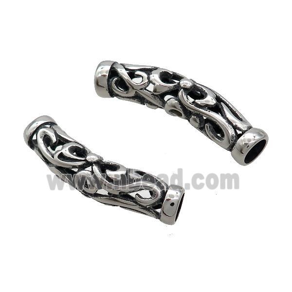 Stainless Steel Tube Beads Curved Large Hole Antique Silver