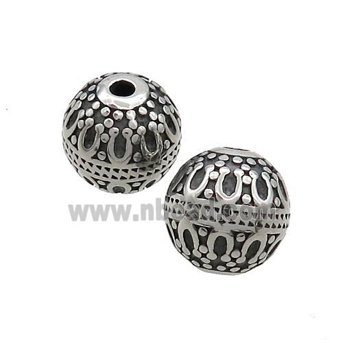 Stainless Steel Beads Round Antique Silver