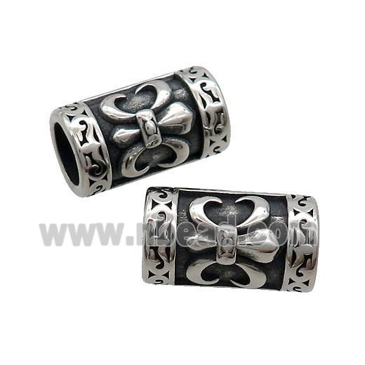 Stainless Steel Column Beads Fleur-de-lis Tube Large Hole Antique Silver