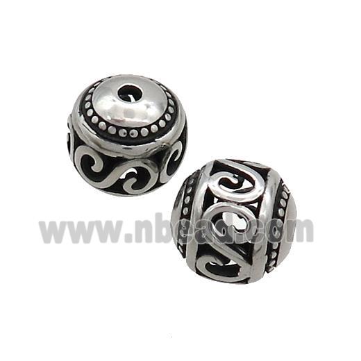 Stainless Steel Round Beads Hollow Antique Silver