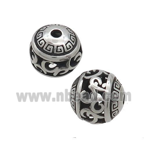 Stainless Steel Round Beads Hollow Antique Silver