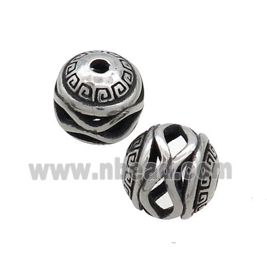 Stainless Steel Round Beads Hollow Antique Silver