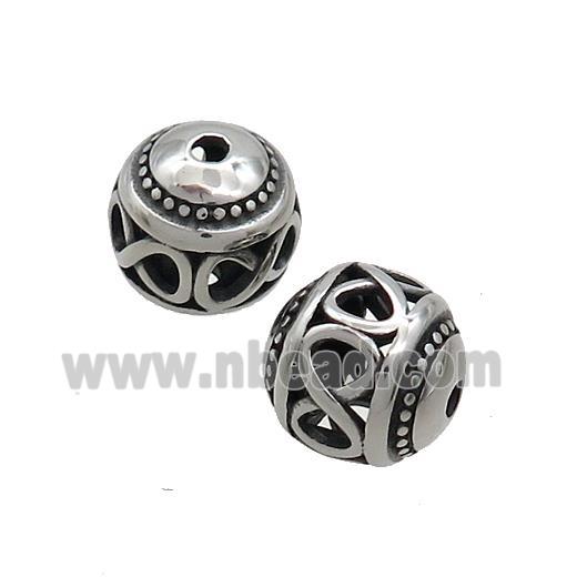 Stainless Steel Round Beads Hollow Antique Silver