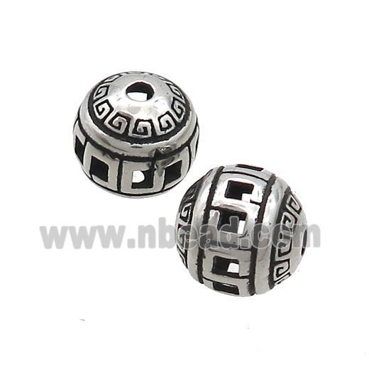 Stainless Steel Round Beads Hollow Antique Silver