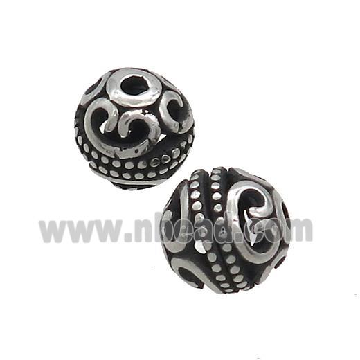 Stainless Steel Round Beads Hollow Antique Silver