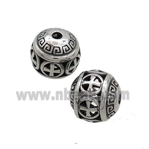 Stainless Steel Round Beads Hollow Antique Silver