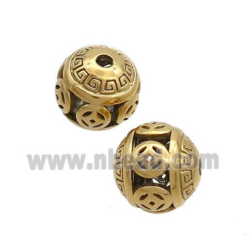 Stainless Steel Round Beads Hollow Gold Plated