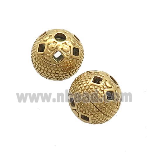 Stainless Steel Round Beads Hollow Gold Plated