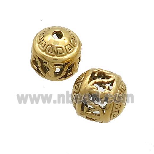 Stainless Steel Round Beads Hollow Gold Plated