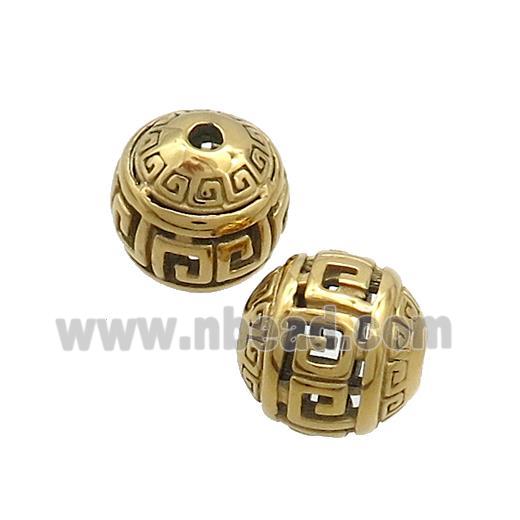 Stainless Steel Round Beads Hollow Gold Plated