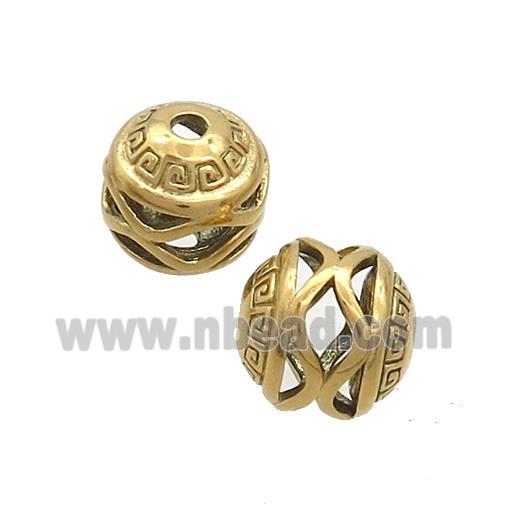 Stainless Steel Round Beads Hollow Gold Plated