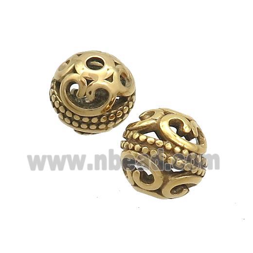 Stainless Steel Round Beads Hollow Gold Plated