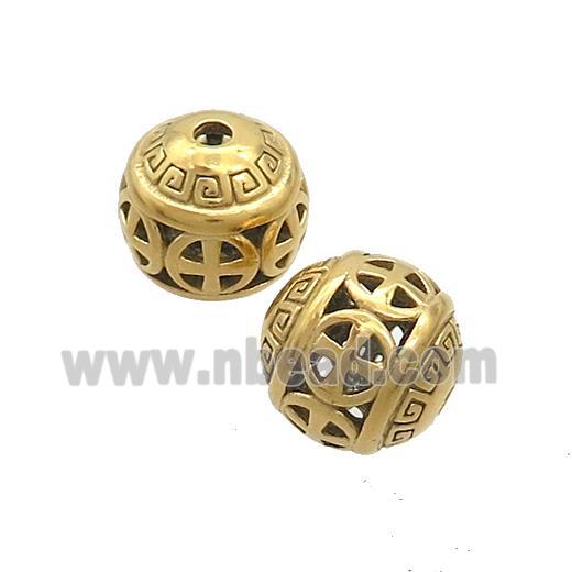 Stainless Steel Round Beads Hollow Gold Plated