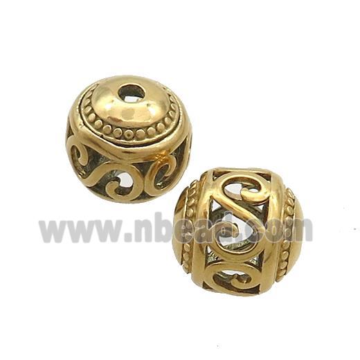 Stainless Steel Round Beads Hollow Gold Plated