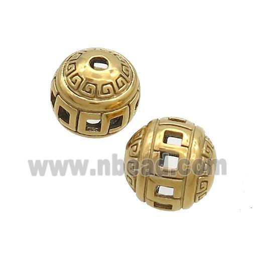 Stainless Steel Round Beads Hollow Gold Plated