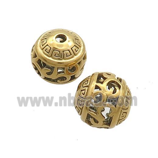 Stainless Steel Round Beads Hollow Gold Plated