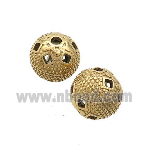 Stainless Steel Round Beads Hollow Gold Plated