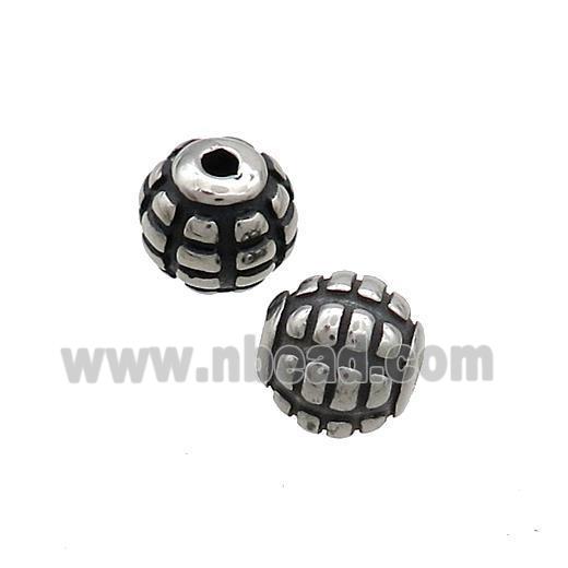 Stainless Steel Beads Round Antique Silver