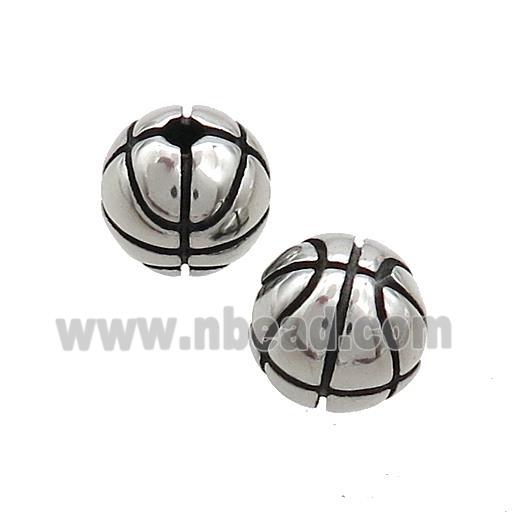 Stainless Steel Beads Round Basketball Sport Antique Silver